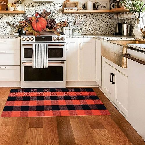 Miniatura 47 de CAINANEL Buffalo - Alfombra de algodón a cuadros de 5 x 7 pies, tejida a mano para interiores y exteriores, alfombra de área para puerta de Tela