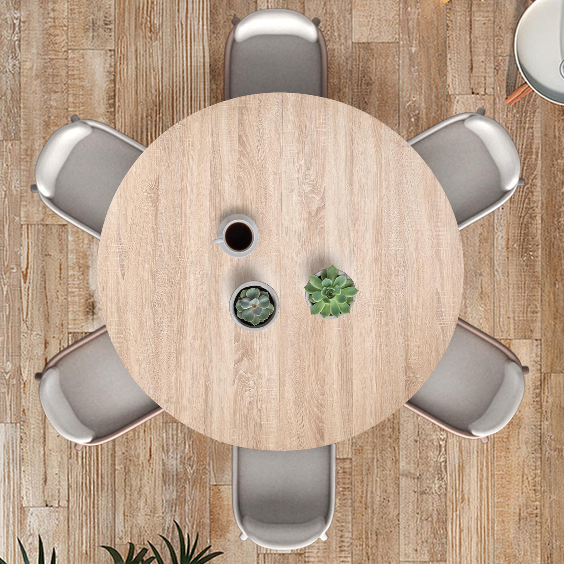 Mesa de Comedor Redonda para 4-6 Personas, Mesa de Comedor de Granja con Base de Pedestal de Listones de Madera, Mesa de Cocina en MDF (Natural, 120 * 120 * 76cm)