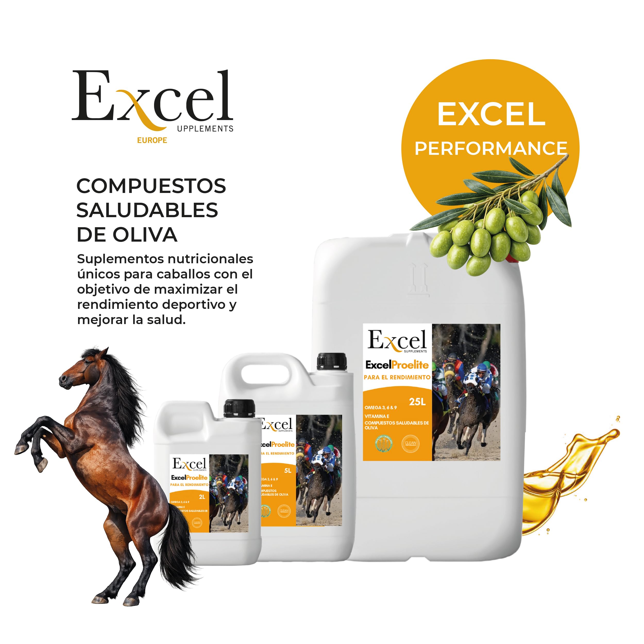 Excel SUPPLEMENTS ProElite | Suplemento de Aceite de Camelina |Caballos | Antioxidante | Antiinflamatorio | Natural 100% | Omegas 3, 6 y 9 | Desarrollo Muscular