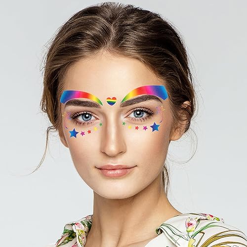 Miniatura 4 de 20 hojas (340 piezas) tatuaje temporal de cara de arco iris para maquillaje, impermeable, estrella, mariposa, corazón, bandera, tatuaje, ojos,