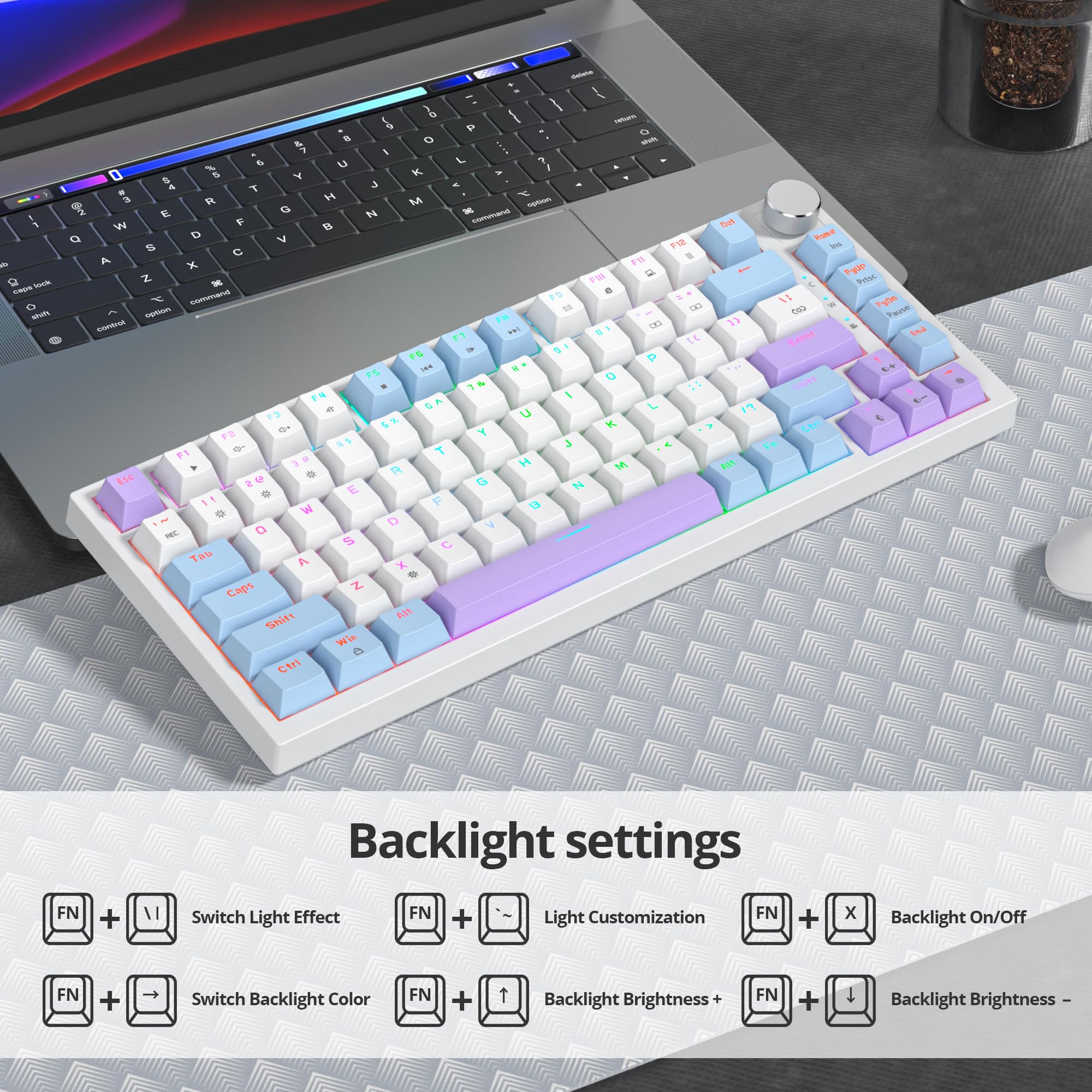 Tastiera meccanica da gioco 75% viola, con RGB hot swap e montaggio a guarnizione, switch TKL rosso, 75%, tastiera meccanica cremosa (82 viola bianco)