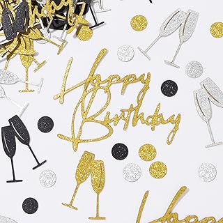 BHGT Pack of 150 Happy Birthday Confetti Birthday Confetti Birthday Confetti Glitter Double-Sided Table Decoration for Birthday Black Gold for Woman Man Birthday Decoration Birthday Party Table