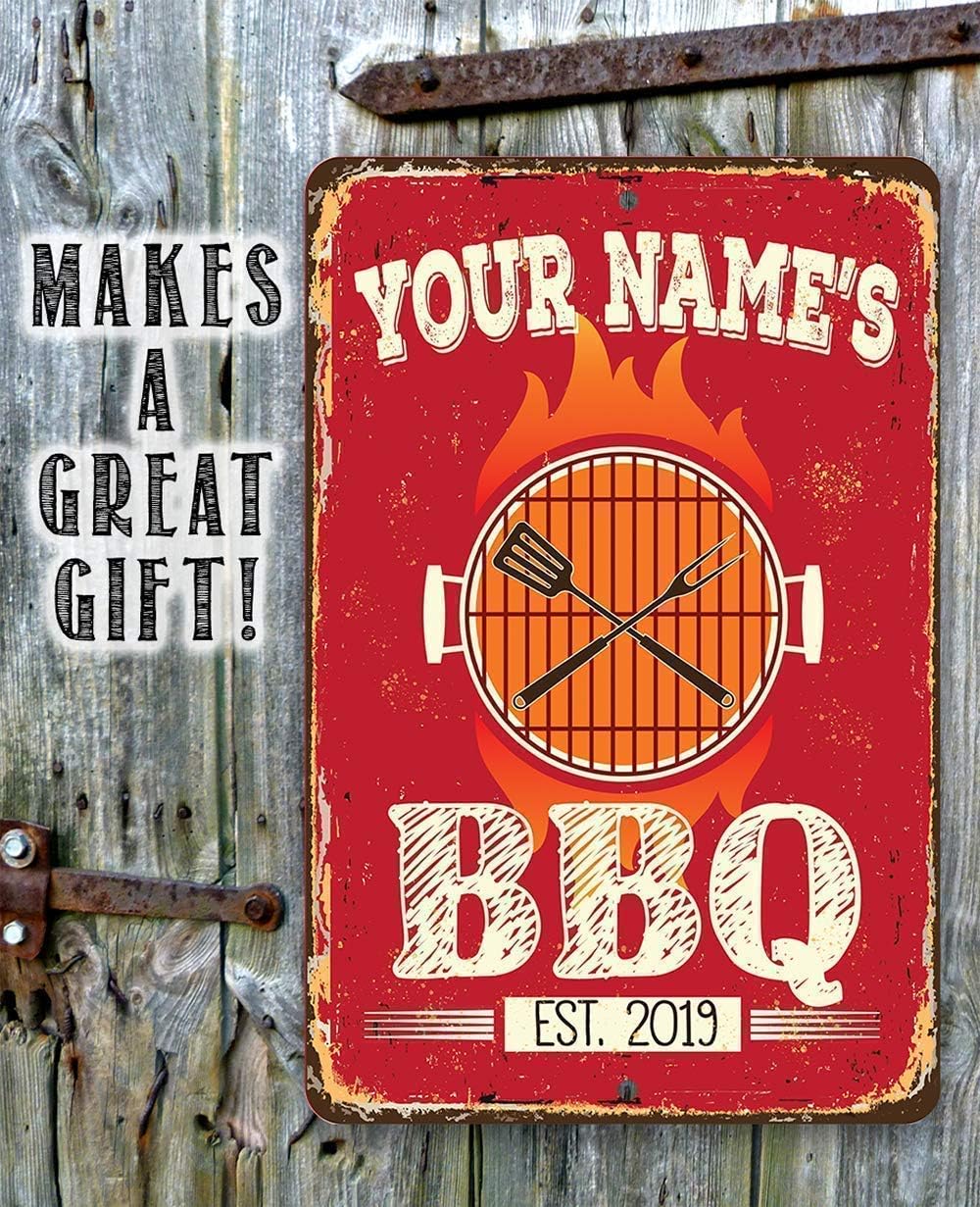 Grill Signs - Durable Metal Sign - Use Indoor/Outdoor - Great Grill and Barbeque Restaurant Decor and Gift (Personalized, Your BBQ)