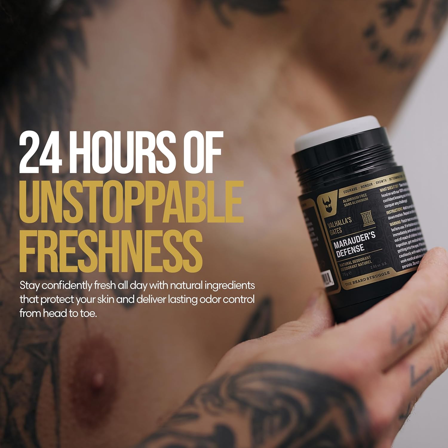 The Beard Struggle Natural Deodorant - Marauder’s Defense - 100% Natural Charcoal Infused Deodorant Men Aluminum Free - Gold Collection, Asgardian Secret - Deodorant, 2.65 oz.US.