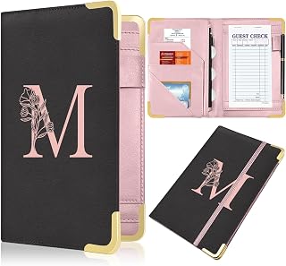 Server Book, Alphabet Waitress Book for Waitress, Leather Waitess Book with Zipper Pocket, Server Manual Checkbook Fits Server Apron (M)
