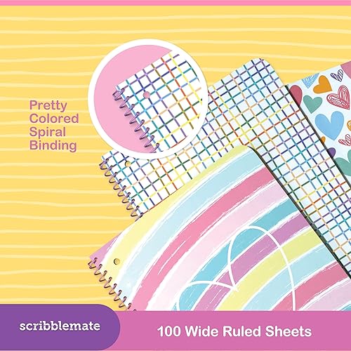 Miniatura 4 de ScribbleMate Cuadernos de espiral para niños, lindo cuaderno para niñas, cuaderno de 8 x 10.5 pulgadas de ancho, 100 hojas, 200 páginas, 2 bolsillos
