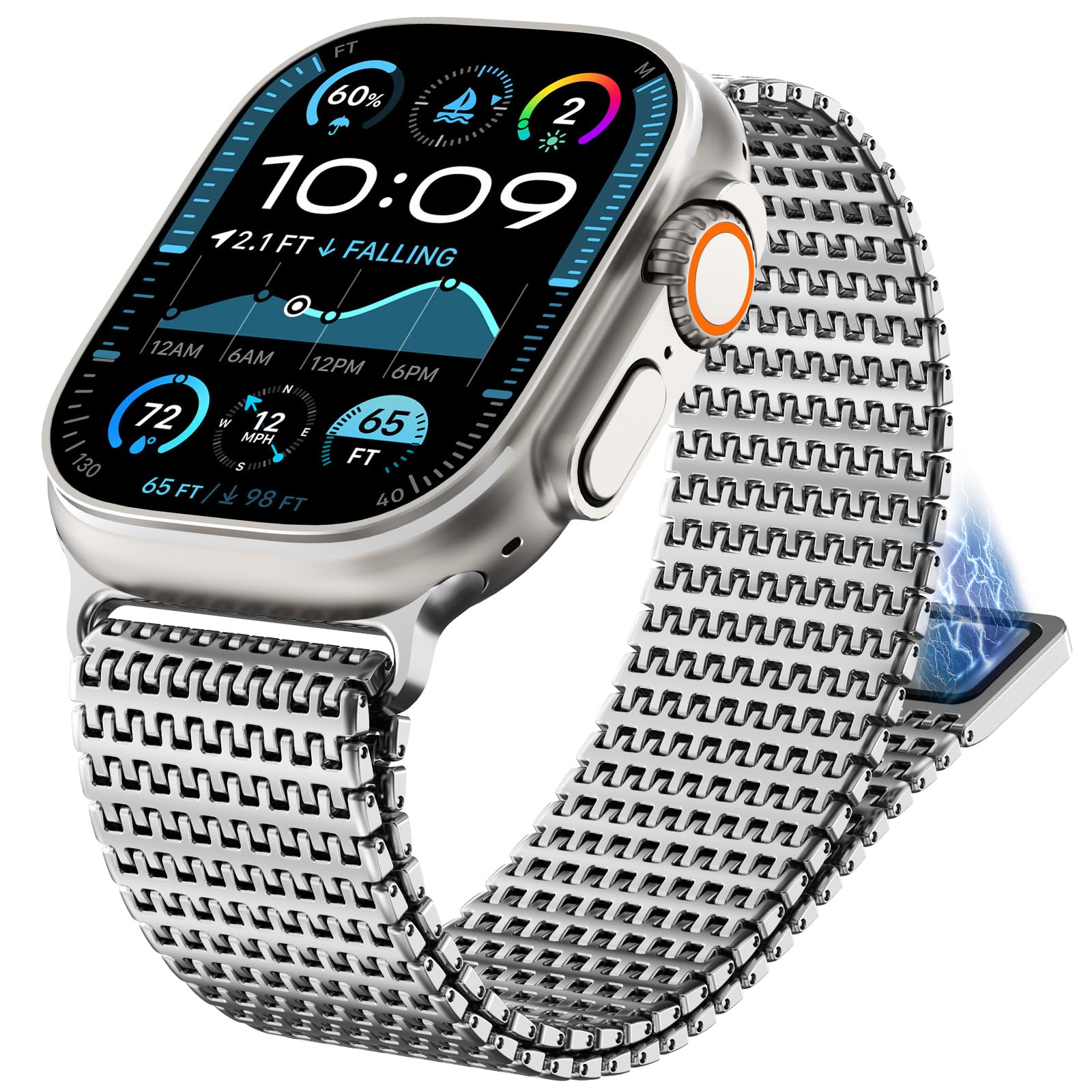 WINGLE Milanese Loop for Apple Watch Band Ultra 2 Band Ultra 49mm 46mm 45mm 44mm 42mm Men Series 10 9 8 7 SE 6 5 4 3 2 1 Magnetic Metal Mesh Stainless Steel Apple Watch iWatch Bands Strap Women