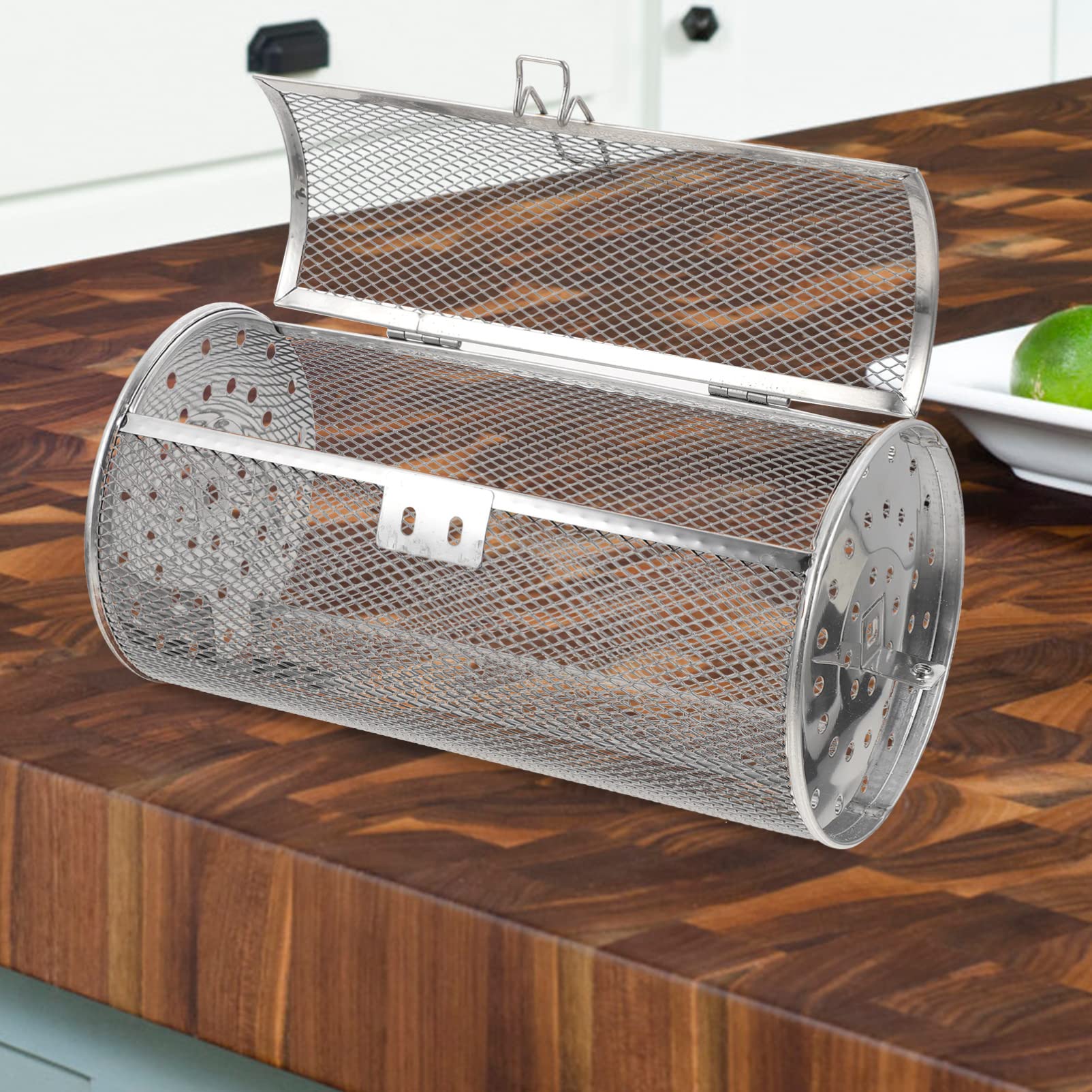 CALLARON Parrilla De Acero Inoxidable Cesta De Asador Tostador De Maní Jaula De Horno Cesta De Horno Asador De Pollo Asado Jaulas Para Hornear Para Picnic Aire Puesto De Pescado