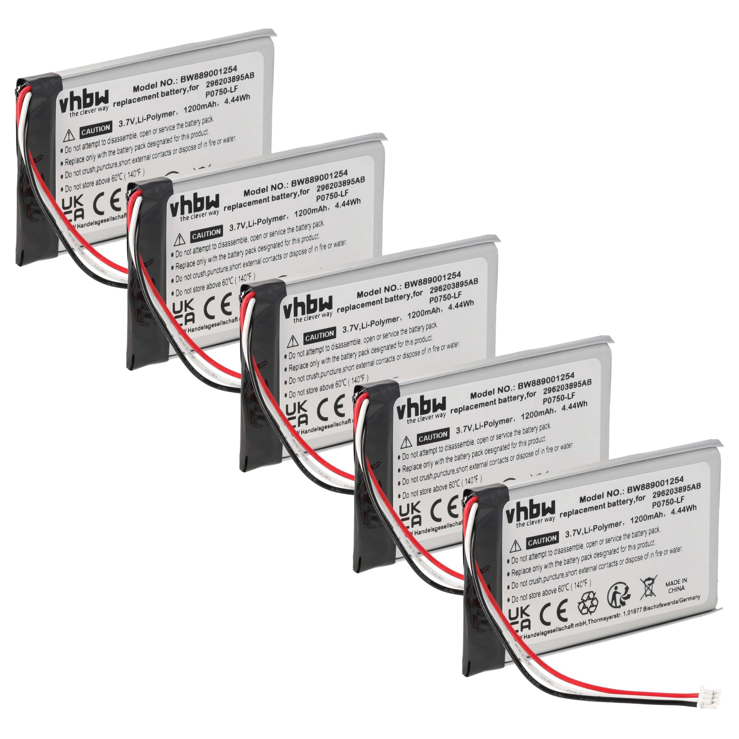 vhbw 5X batería Compatible con Ingenico Link 2500 Lector de Tarjetas Inteligentes NFC, Lector Smart Card (1200 mAh, 3,7 V, Li-Poli)