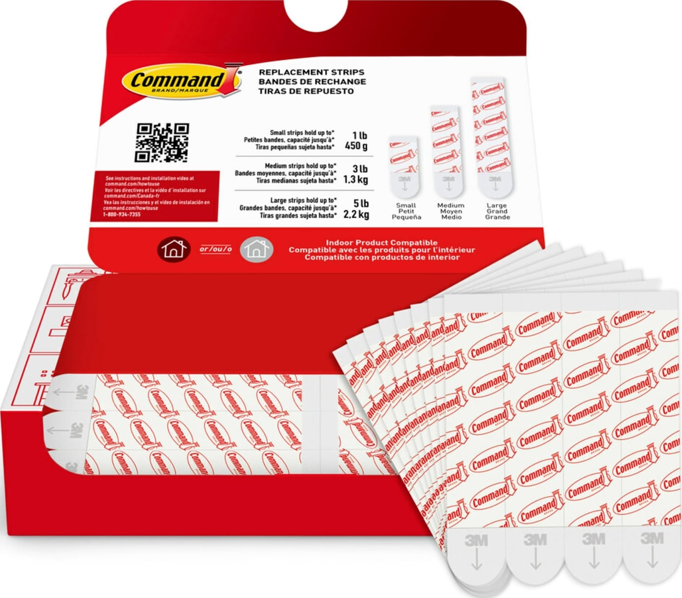 Command White Large Refill Adhesive Strips, 20 Count, Holds Up To 5 Pounds, Damage Free Hanging, No Tools Required