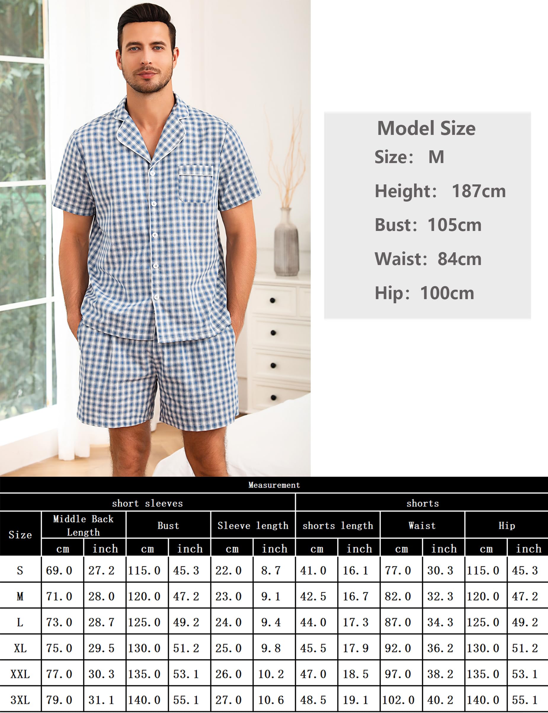 Męska piżama bawełniana krótka piżama lato krótki rękaw dwuczęściowa bielizna nocna Loungewear ze spodniami piżamowymi krótka S-XXL