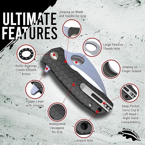 Miniatura 3 de Honey Badger - Cuchillo de bolsillo plegable para caza, pesca, táctico Caja de regalo con clip de sujeción para bolsillo y llave Torx., S