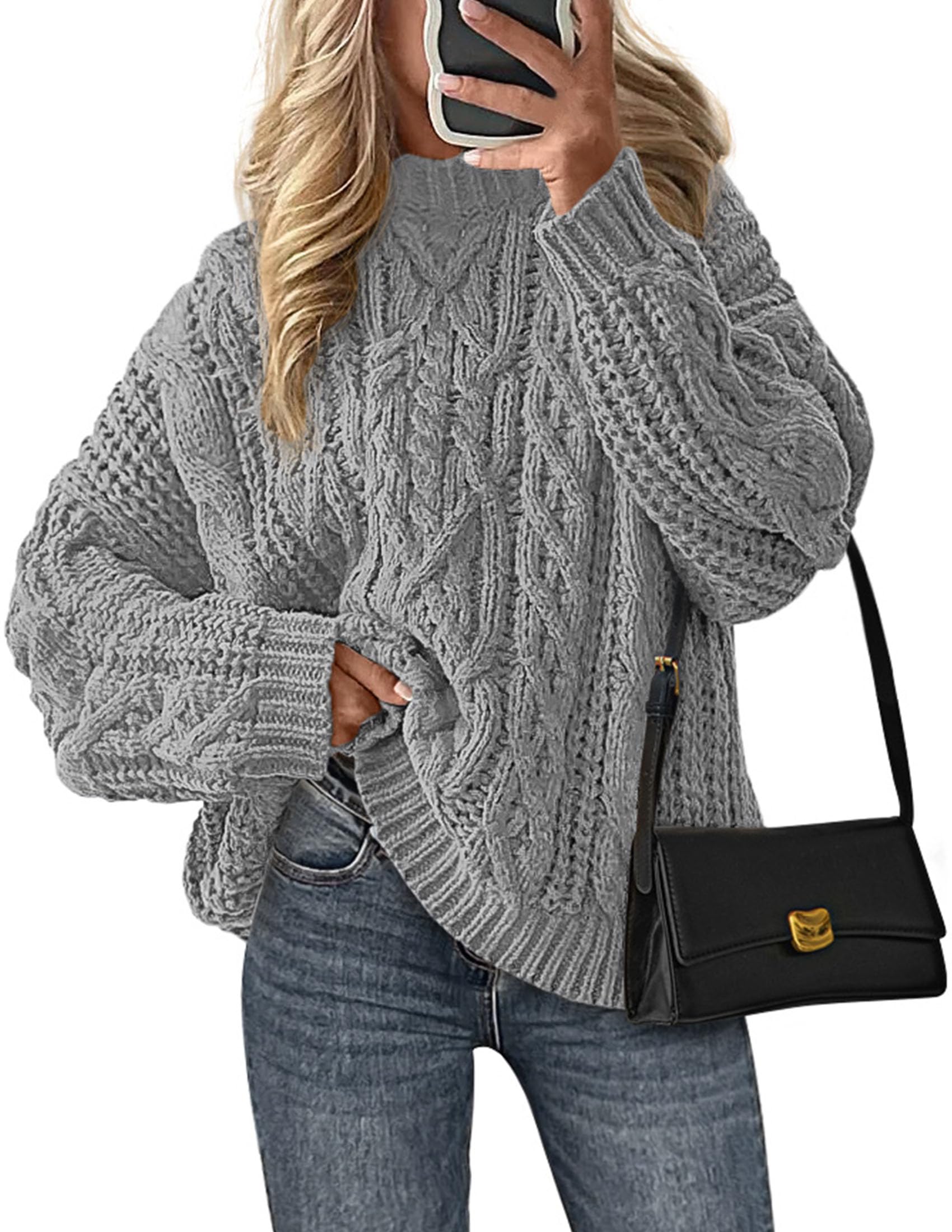 PRETTYGARDEN Womens Oversized Fall Sweaters 2026 Casual Long Sleeve Crewneck Chunky Cable Knit Pullover Tops Winter Clothes