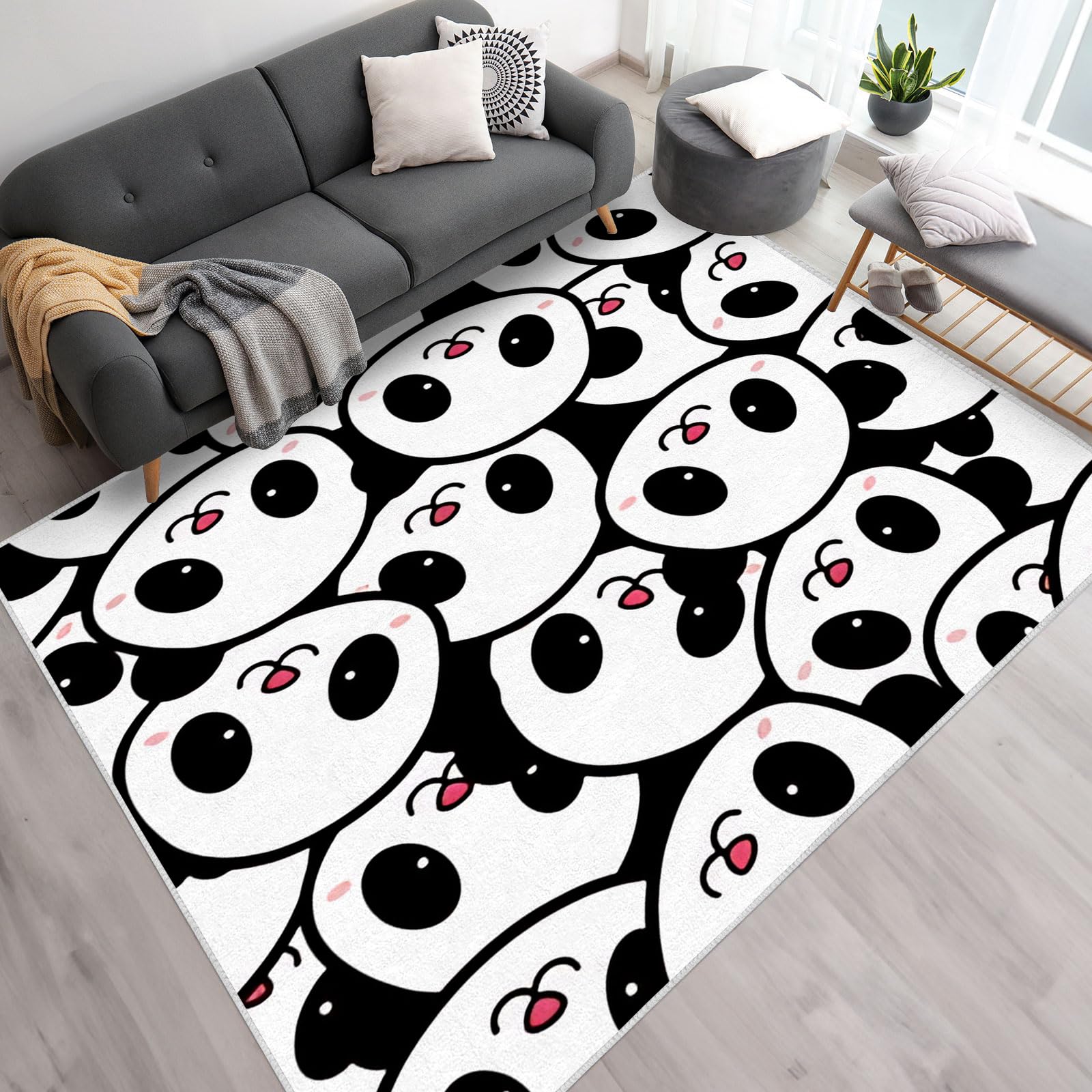 Paillasson fin tapis panda lavable en machine avec fibres ultra absorbantes 100x120
