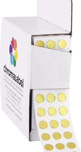 Calcomanías redondas de codificación por color 1 pulgadas  Calcomanía permanente de 0.25 pulgadas 1000 etiquetas por caja despachadora, Oro metálico