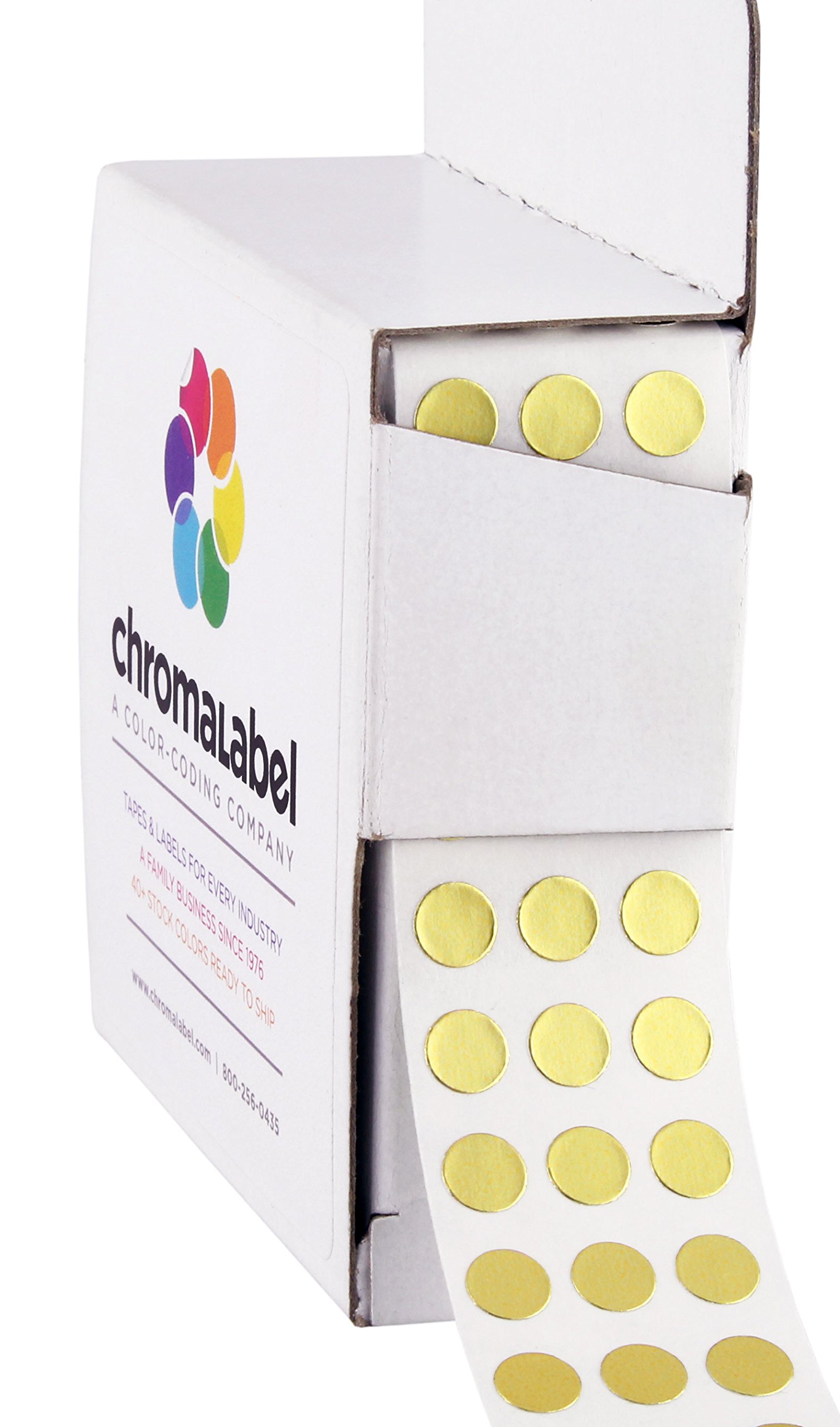 ChromaLabel 1/4 Inch Circle Sticker Labels, High Visibility Colored Dot Stickers with Handy Dispenser, Round Color Coding Labels - 1000 Sticky Dots, Metallic Gold Stickers