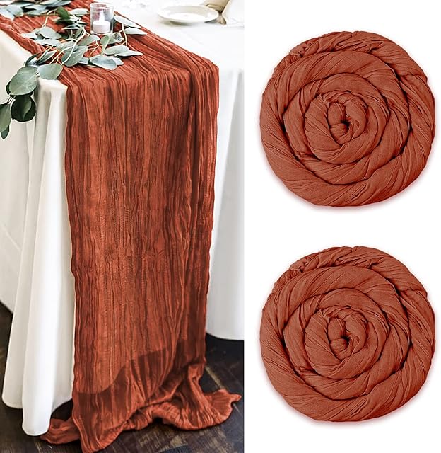 2Packs Cheesecloth Table Runner,10FT Terracotta Gauze Table Runners Passover Table Decor 35"x120"Rustic Cheesecloth Table Runner Sheer Cheesecloth Fabric Table Runner for Wedding,Birthday Party