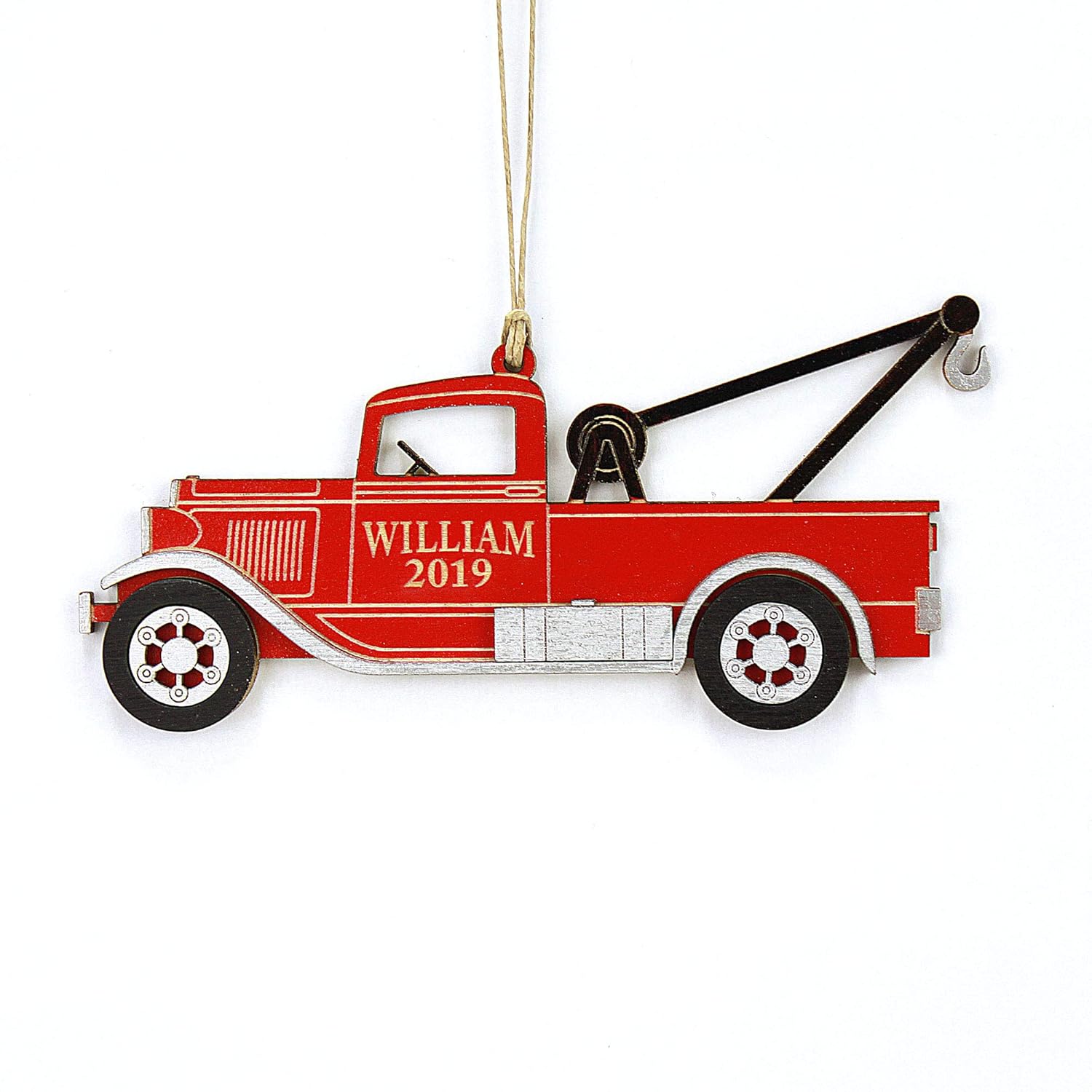 Personalized Tow Truck Christmas Ornament (Laser Engraved