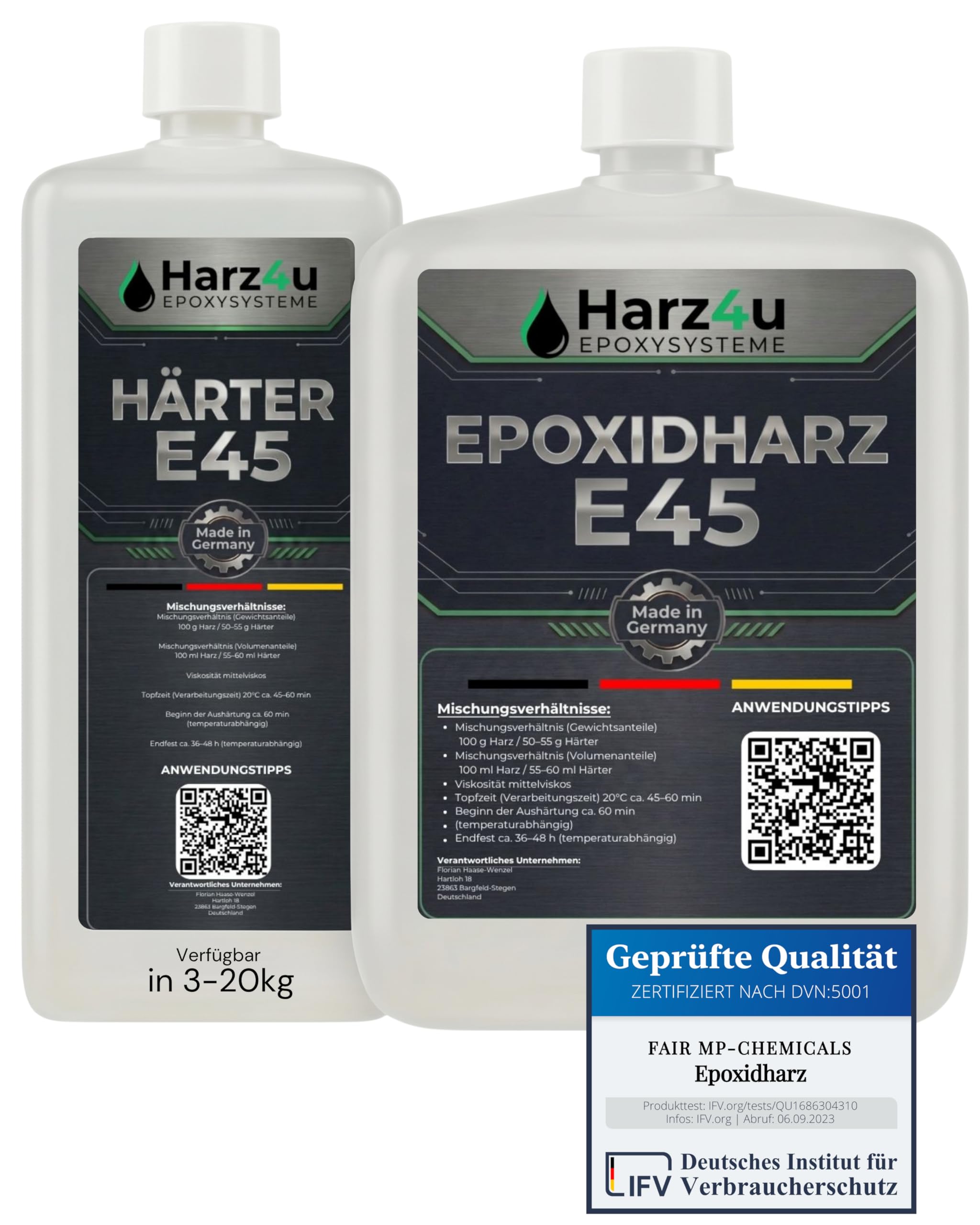 Fair MP-Chem Epoxidharz Set - 3kg Set – Transparentes Resin Gießharz mit Härter – Epoxy Resin für Holz, Kunstharz Gießen & Bastelprojekte
