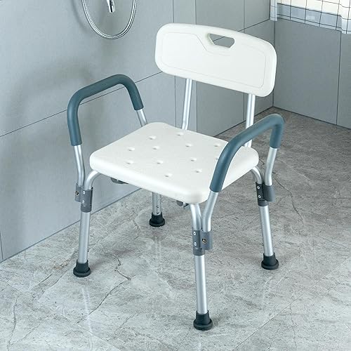Miniatura 8 de IOVECOCO XIXI Silla de baño con brazos, asiento de ducha con respaldo extraíble, taburete de baño bariátrico, banco de ducha de seguridad con barra