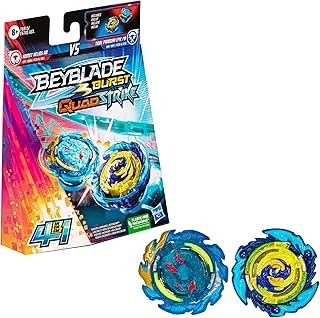 Conjuto de Piões Beyblade Burst QuadStrike - lançador e Beyblades Burst QuadStrike 4 em 1 - Komet Helios H8 e Tidal Pandora Epic P8 - F6815 - Hasbro