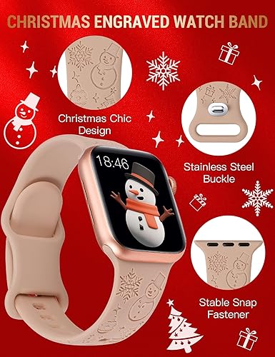 Miniatura 2 de W-RARA Correa grabada de Navidad compatible con Apple Watch Band de 1.496 in 1.575 in 1.614 in 1.654 in 1.732 in 1.772 in 1.929 in para mujeres y
