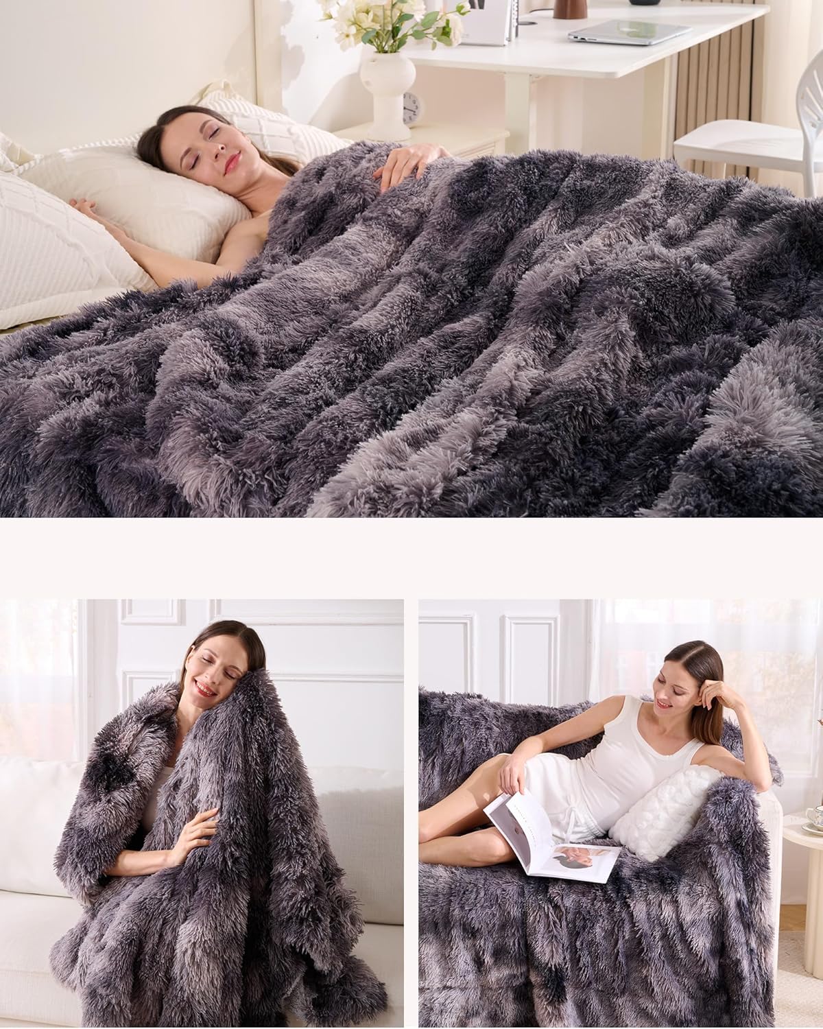 Super Soft Fluffy Faux Fur Sherpa Fleece Blankets Queen Size for Bed, Bedroom Decor Winter Big Blankets Thick Warm, Fuzzy Plush Heavy Bedding Cozy Gifts for Women Men Mom Dad, 90" x 90" - Image 5