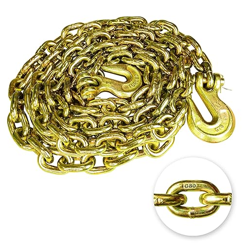Miniatura 99 de G80 - Cadena de transporte de 3/8 pulgadas x 25 pies de seguridad/carpeta con ganchos de agarre de horquilla 7,100 libras, cadena de registro