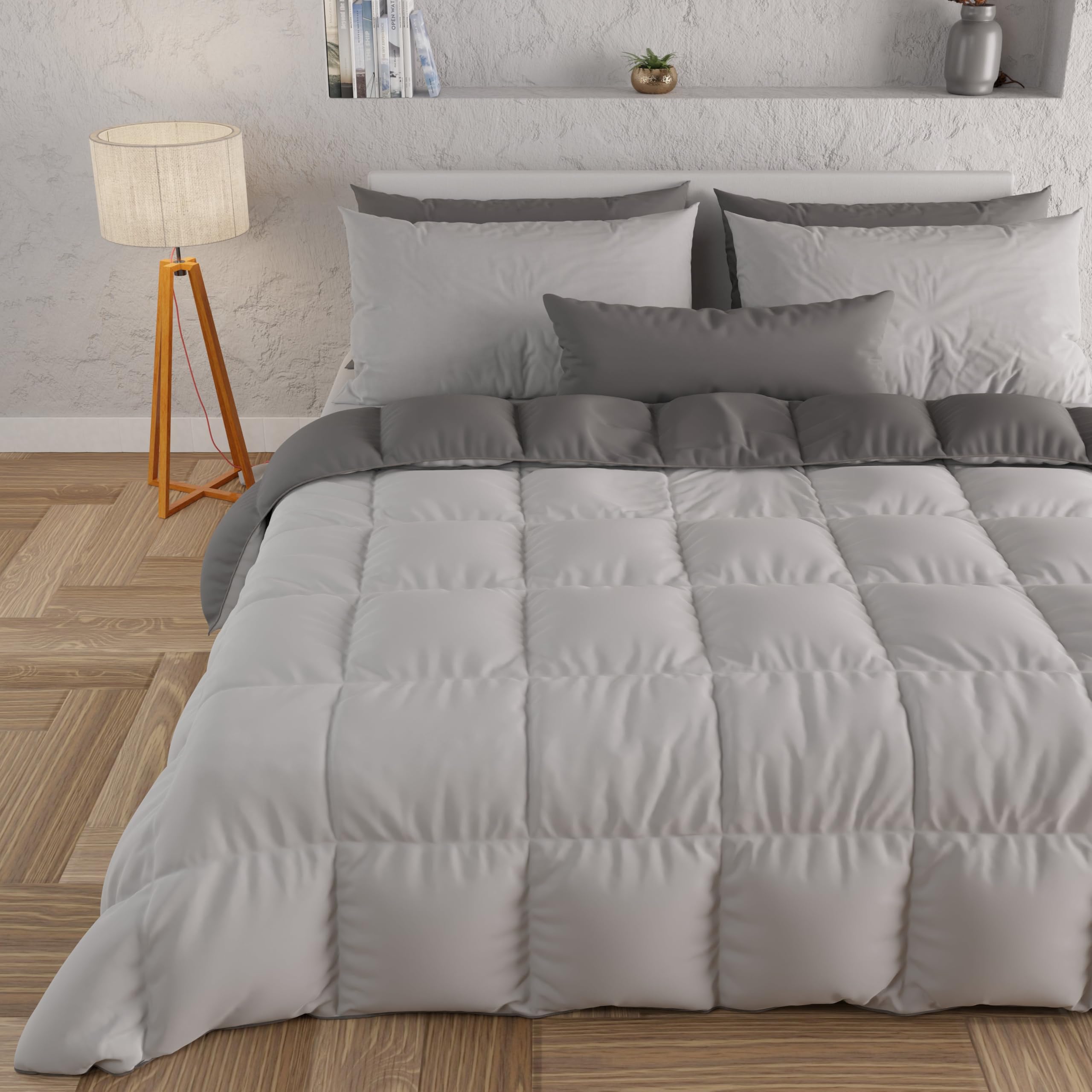PETTI Artigiani Italiani - Winter Quilt 220x260 cm Small Double, Warm Reversible Double Face Quilt Grey, Hypoallergenic Microfibre 300g/m², Soft and Cosy, Made in Italy