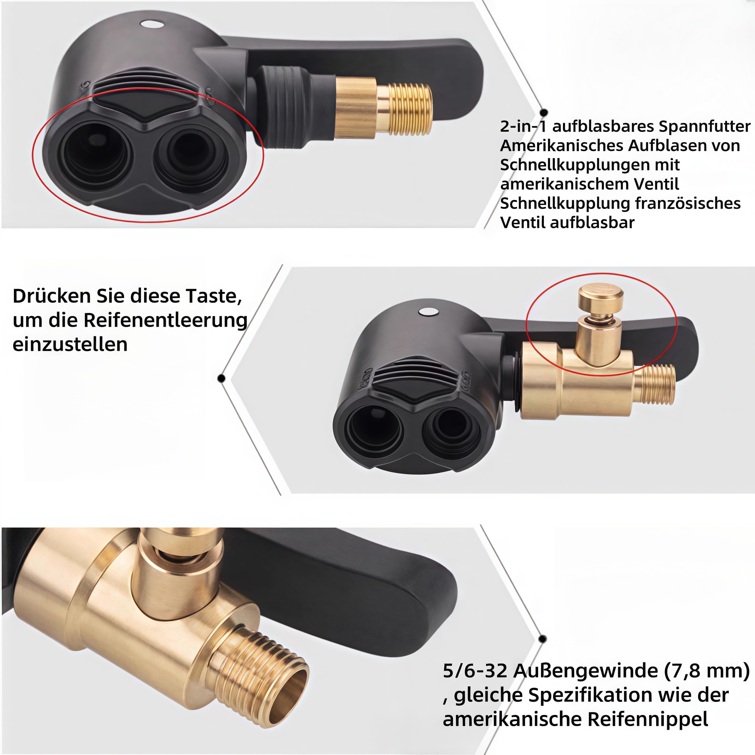 ANBOO 8 sztuk Adapter do wentyla francuskiego Wentyl samochodowy na wentyl francuski, Złącze do pompy do opon Złącze do pompy do szyn, Przedłużka do wentyla Zestaw wentyli, Akcesoria do napełniania