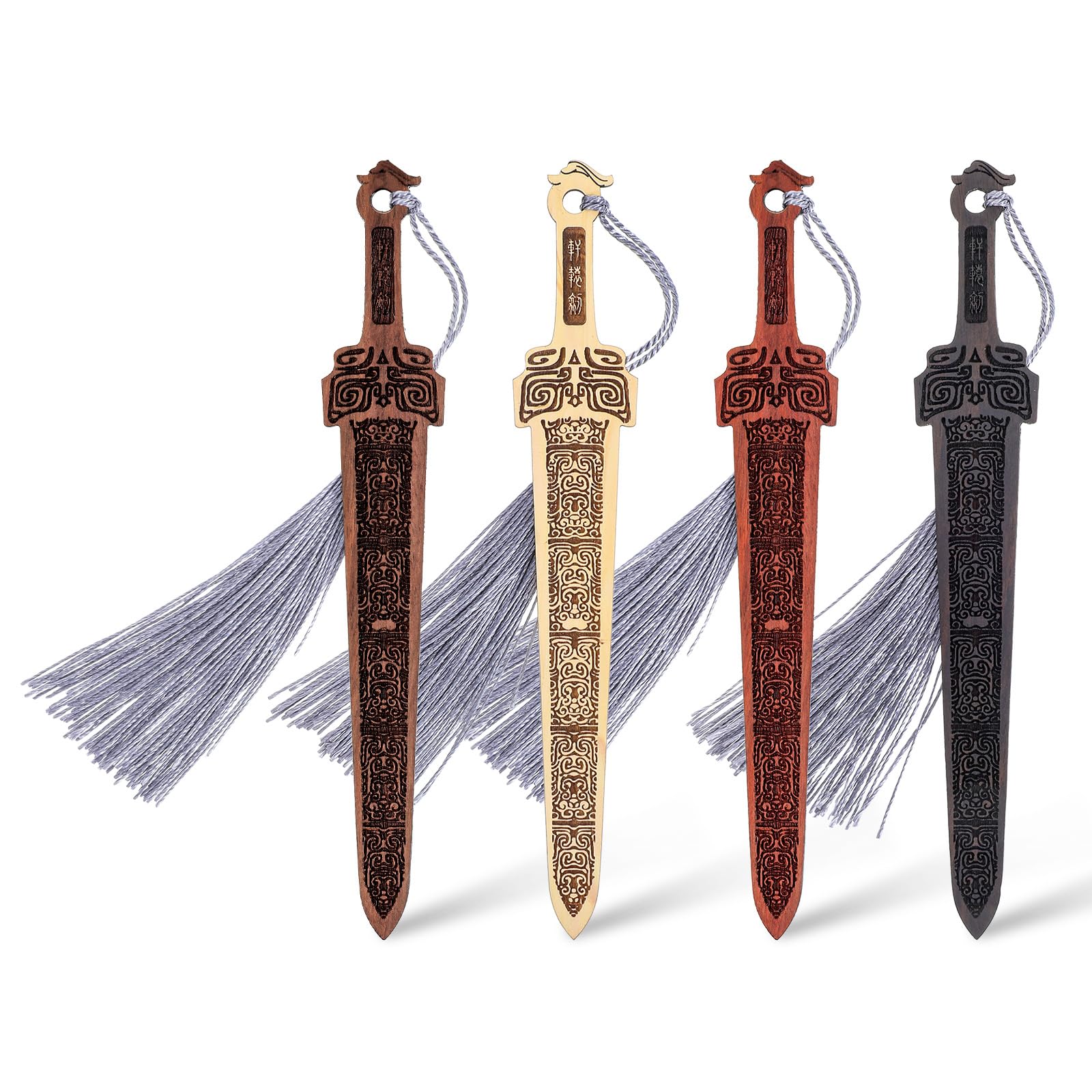 Nogeqi 4 Pcs Wooden Sword Bookmark,Cool Bookmarks with Tassel,Vintage Book Marks for Reading Men,Reading Page Markers for Men Teacher and Student