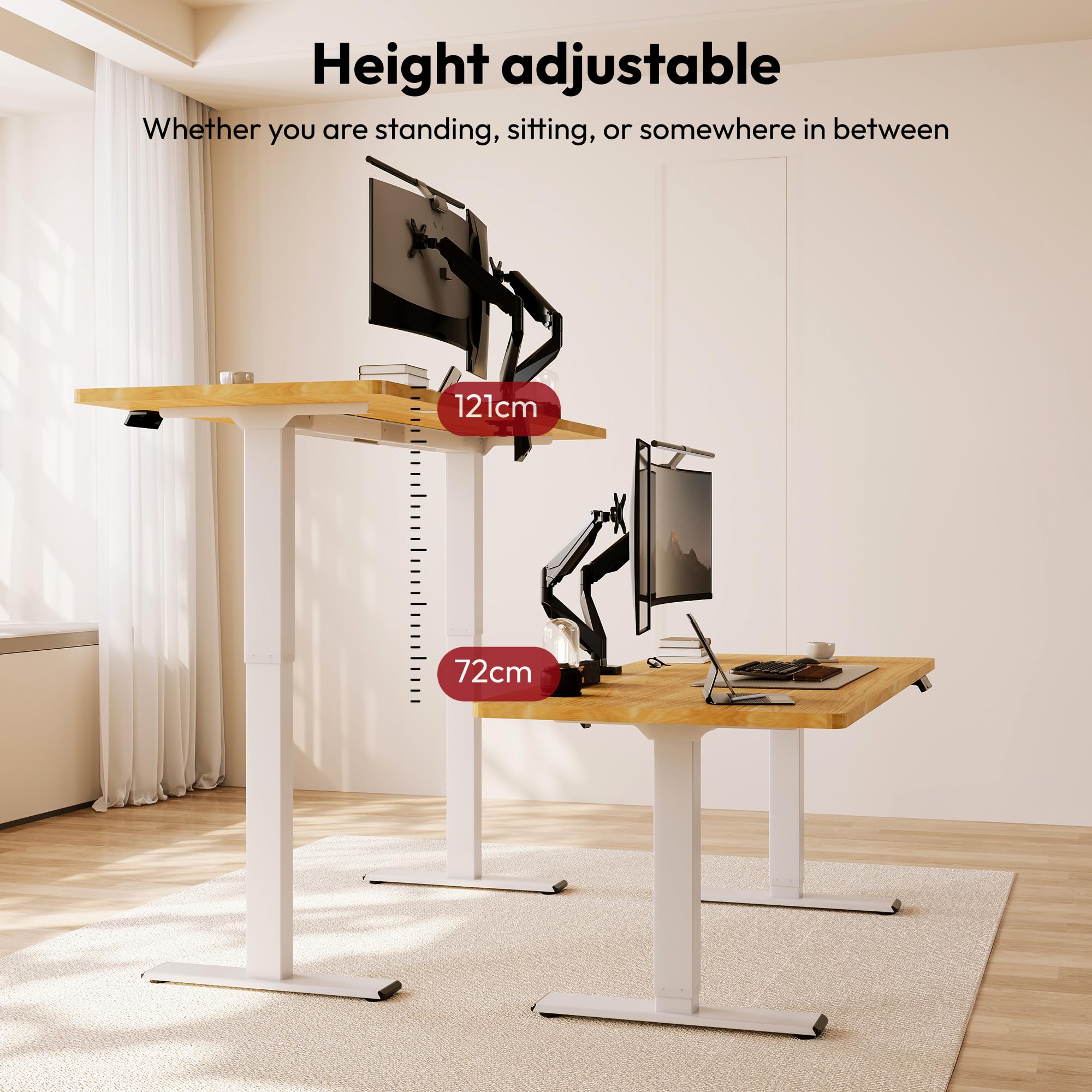 SANODESK Höhenverstellbarer Schreibtisch 180×80 cm – Elektrischer Standing Desk mit Dualmotor, Extra stabilem Gestell & Memory-Funktion(weiß+ahorn)