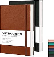 RETTACY Dotted Bullet Journal Notebook 2-Pack - 192 Numbered Pages, B5 Leather Softcover, 100GSM Thick Paper, Black & Brown