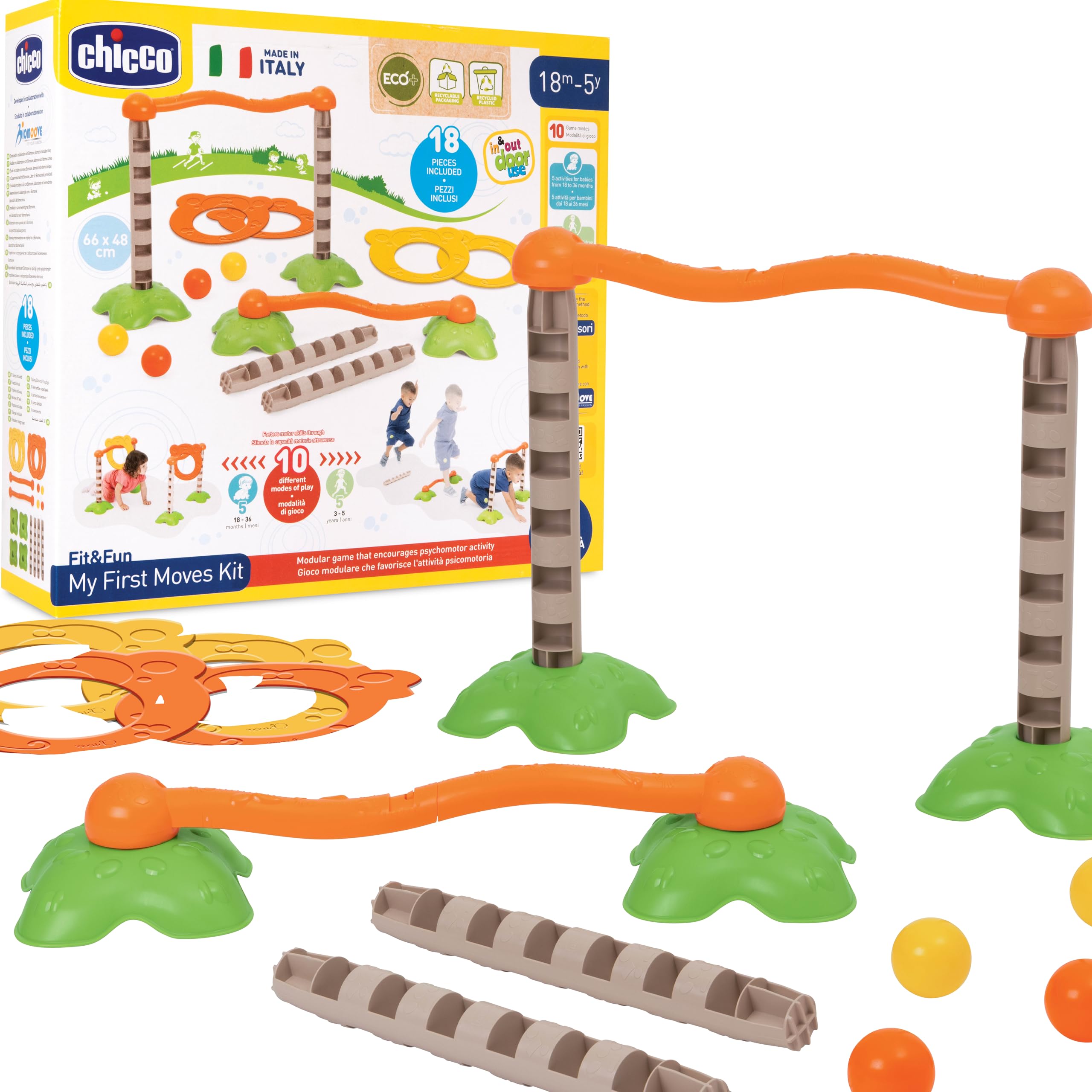 Chicco Kit Pre Sport, Gioco Multiattività con 10 Percorsi da Costruire, Stimola Il Movimento, la Coordinazione e la creatività dei Bambini, Metodo Montessori, 18 Mesi - 5 Anni