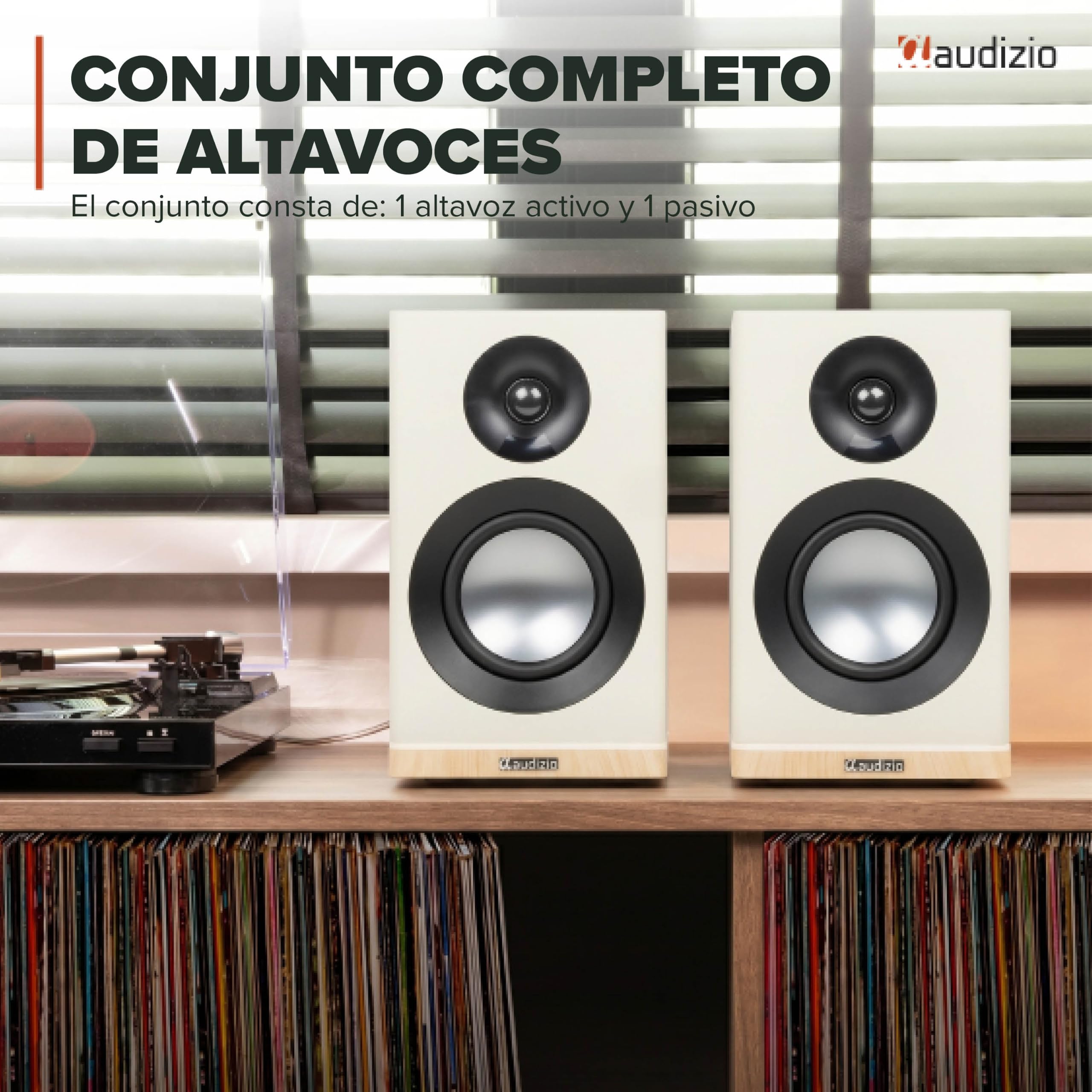 Audizio KS12 Altavoces HiFi Activos 80W HDMI ARC, Color Crema | Altavoces activos con HDMI ARC, Bluetooth 5.3, salida para subwoofer y acabado crema