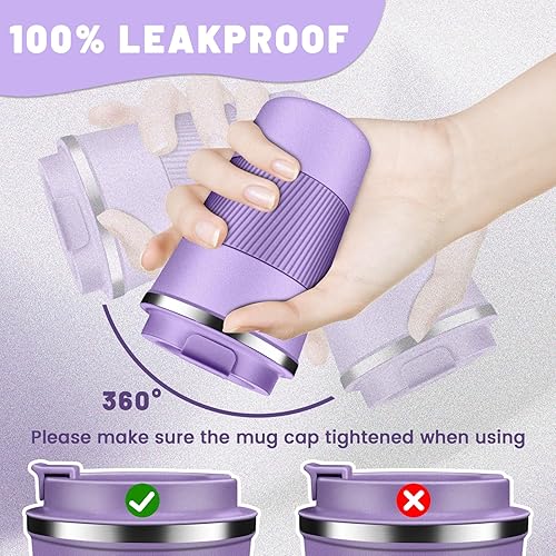 Miniatura 3 de Vasos de café aislados con tapa abatible de 12 oz  17 onzas, taza de café de viaje de acero inoxidable a prueba de fugas, taza de café aislada al