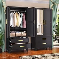 Vista 17 de Armario de metal con barra para colgar, armarios de almacenamiento de ropa de metal de 71 pulgadas con 2 puertas, 1 estante ajustable y 2 cajones, 2