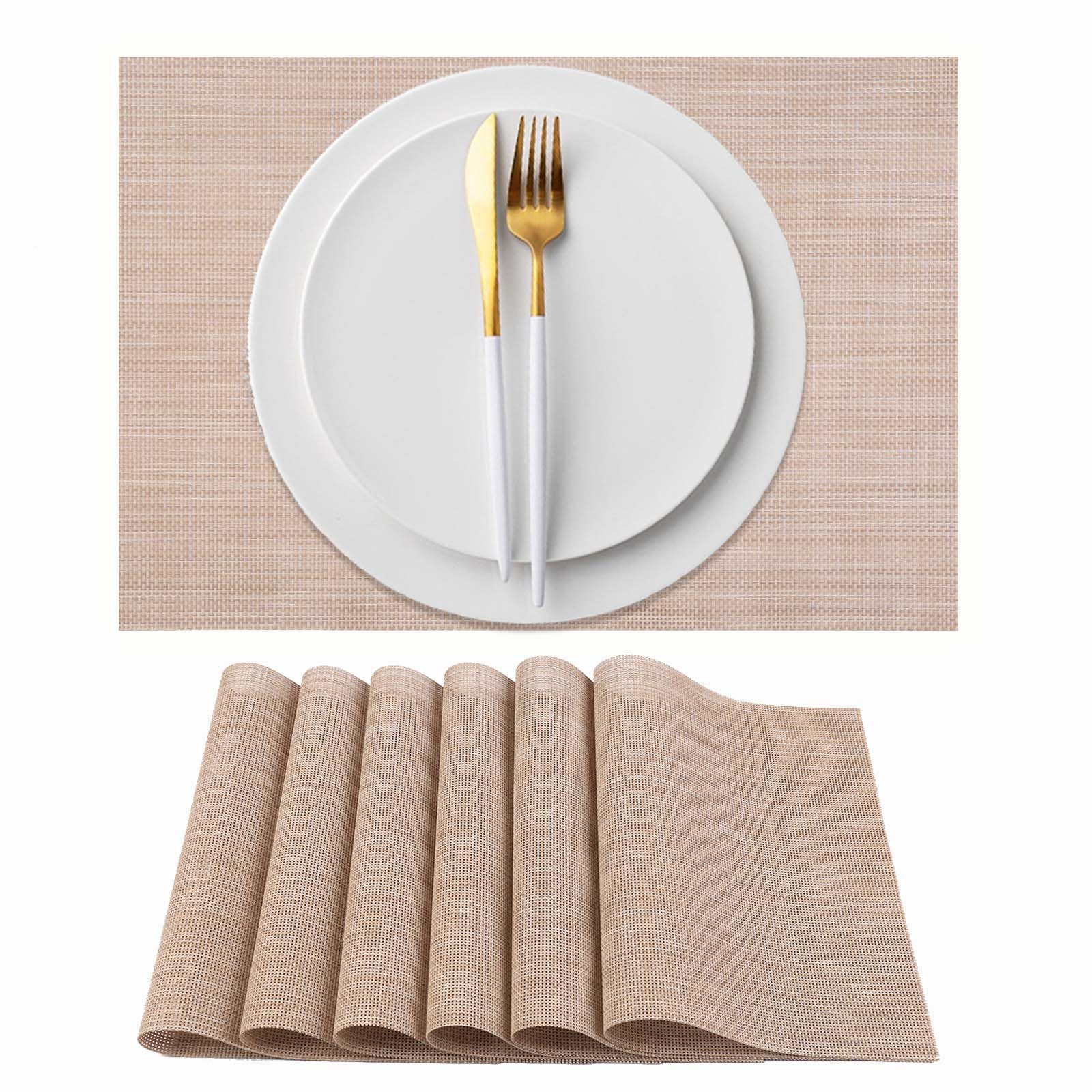 AHHFSMEI Set Di 6 Tovagliette Per Tavolo Da Pranzo In Plastica E Vinile, Antiscivolo, Isolanti Dal Calore, Antimacchia, Lavabili, Facili Da Pulire ( Beige - 4