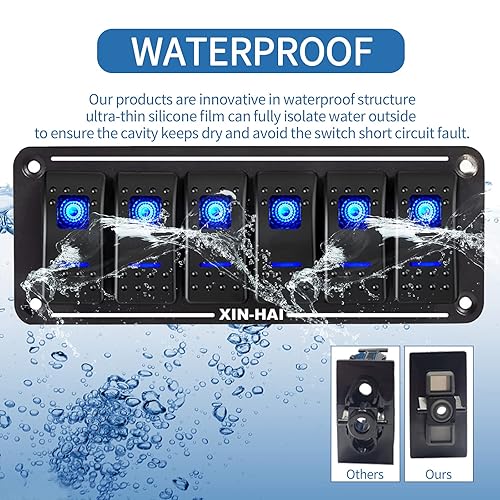 Vista 105 de Panel de interruptor basculante de aluminio de 8 bandas, panel de interruptor de 12 V/24 V, 3 pines de encendido/apagado, panel de interruptor