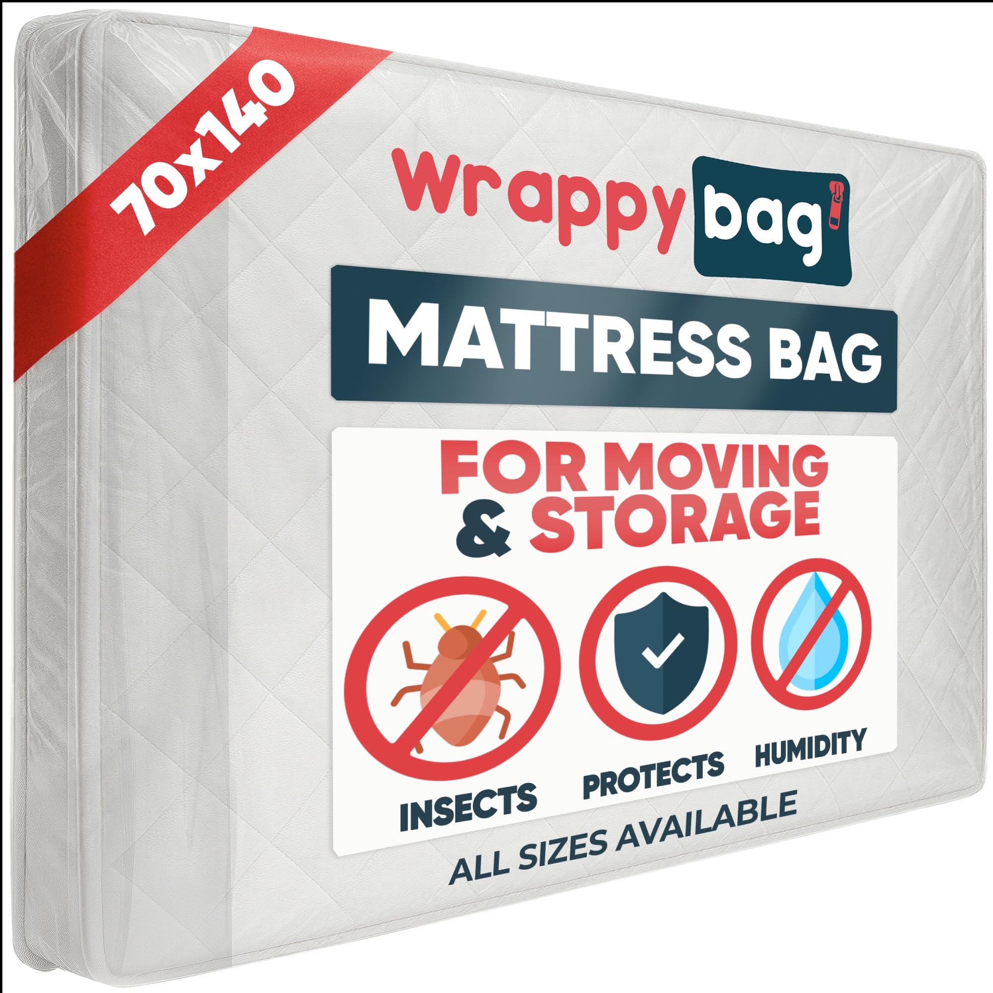 WRAPPYBAG – Plastic Mattress Protector Cover – Storage Bag with Flap – Mattress bags for Moving, Storage & Transport – Toddler 70 x 140 cm