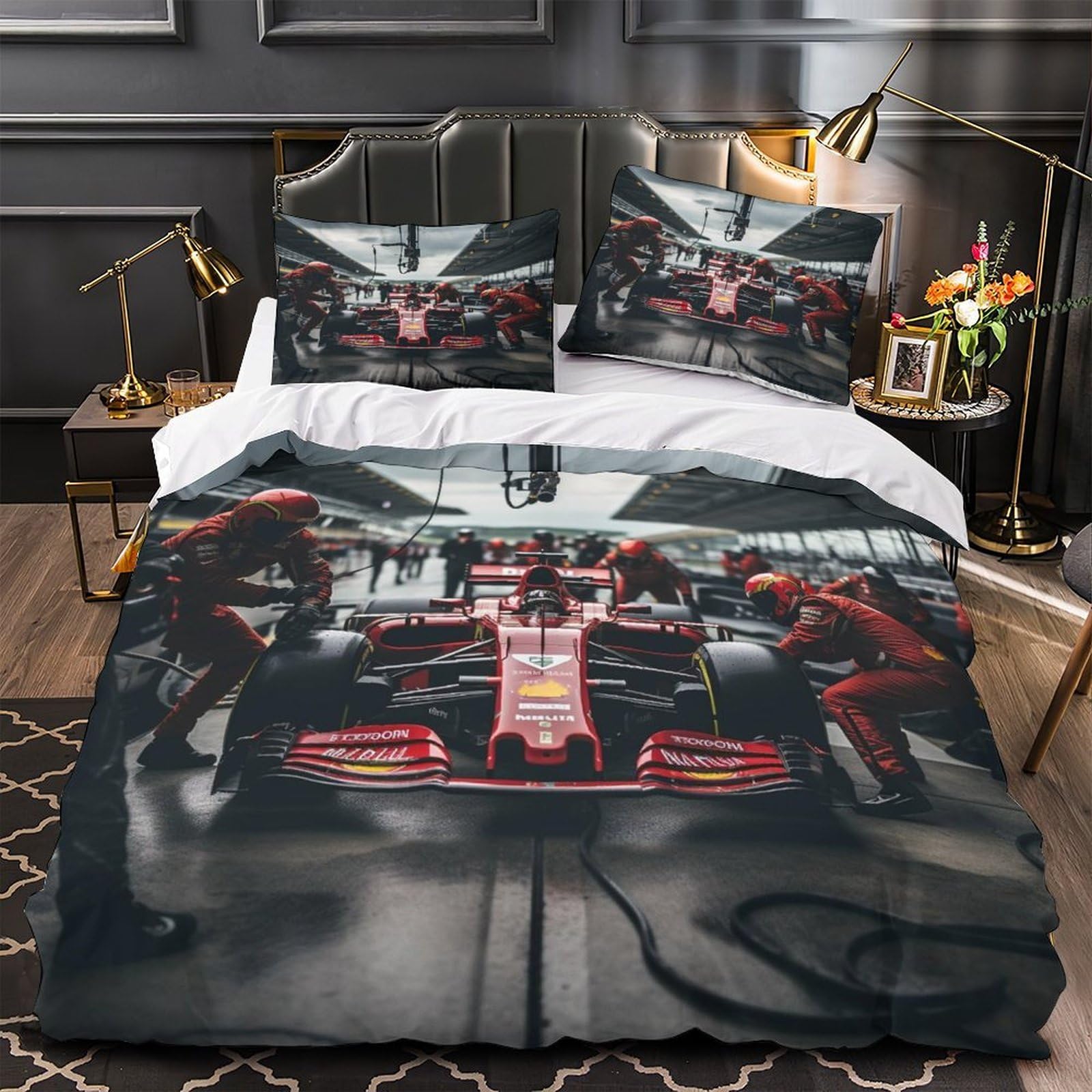 3U6C4M9K 3D Printed Formulaa Racing Duvet Cover Single（140x200cm）, Breathable Quilt Cover Set Microfiber Pit Stop Pattern Bedding Set