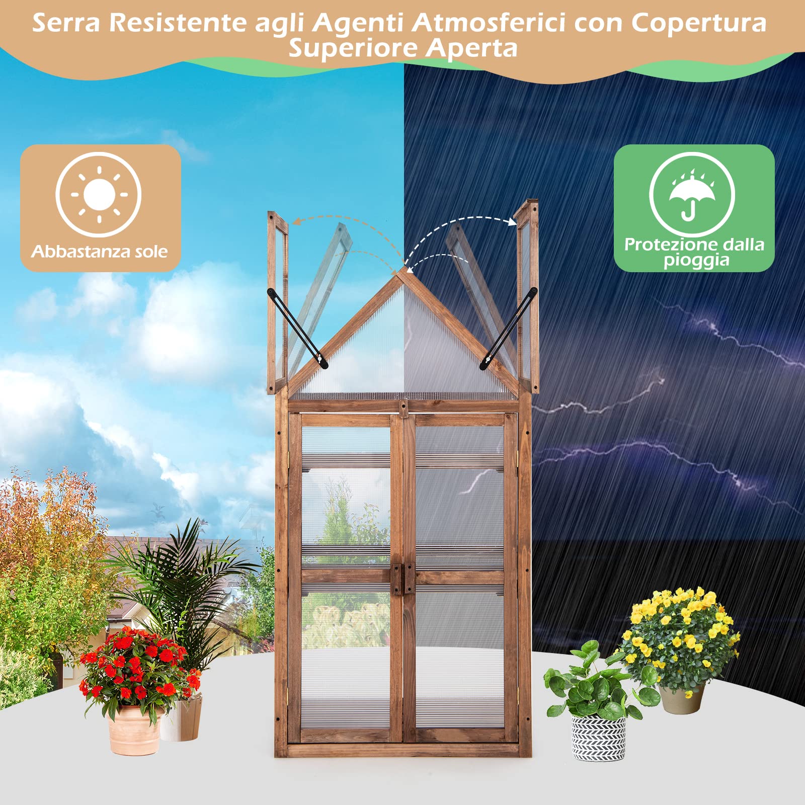 RELAX4LIFE Mini Serra da Giardino in Legno di Abete, Serra da Balcone Invernale, Serra Piccola per Interno ed Esterno, Mantenere la Temperatura, Resistente al Freddo (133 x 71 x 41 cm)