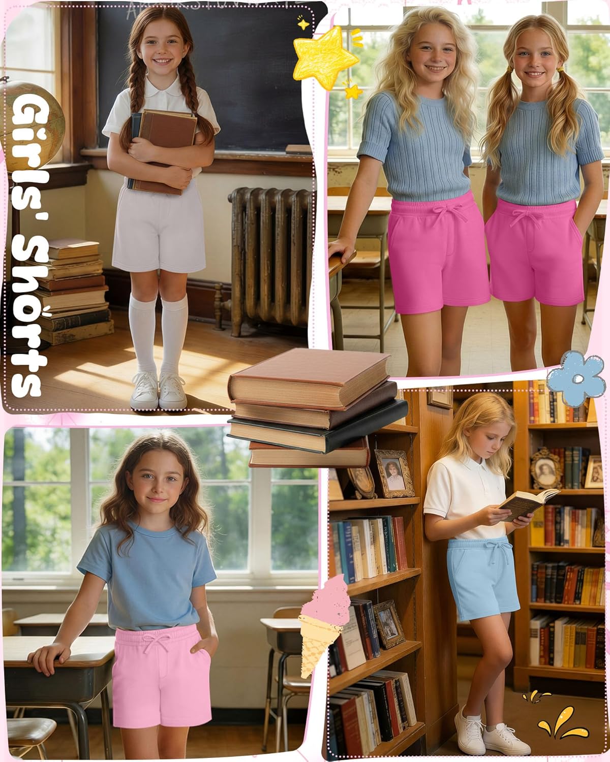 4 Pack Girls' Shorts Wide Leg Elastic Waist Athletic Shorts Kids Casual Summer Pull on SweatShorts 5-14 Years - Image 2