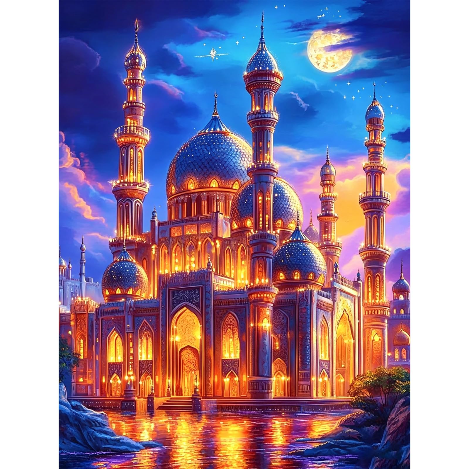 Bowetile Framed Castle Paint by Numbers for Adults Canvas, Seascape Painting by Numbers Kit for Beginners Canvas, DIY Color Oil Painting Acrylic Paints for Home Wall Decor30x40cm