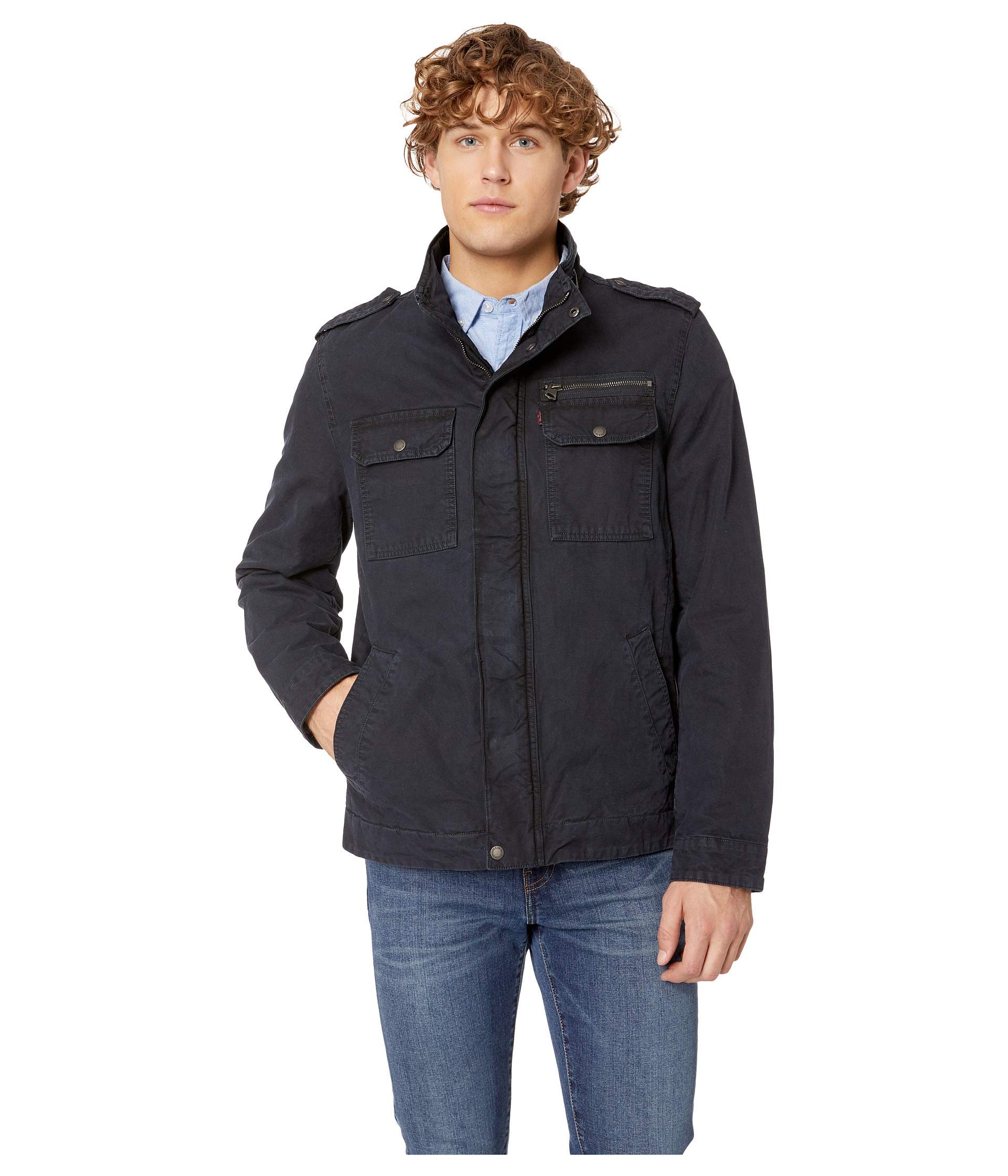 levi's men's washed cotton two pocket military jacket (standard and big & tall), navy, large tall