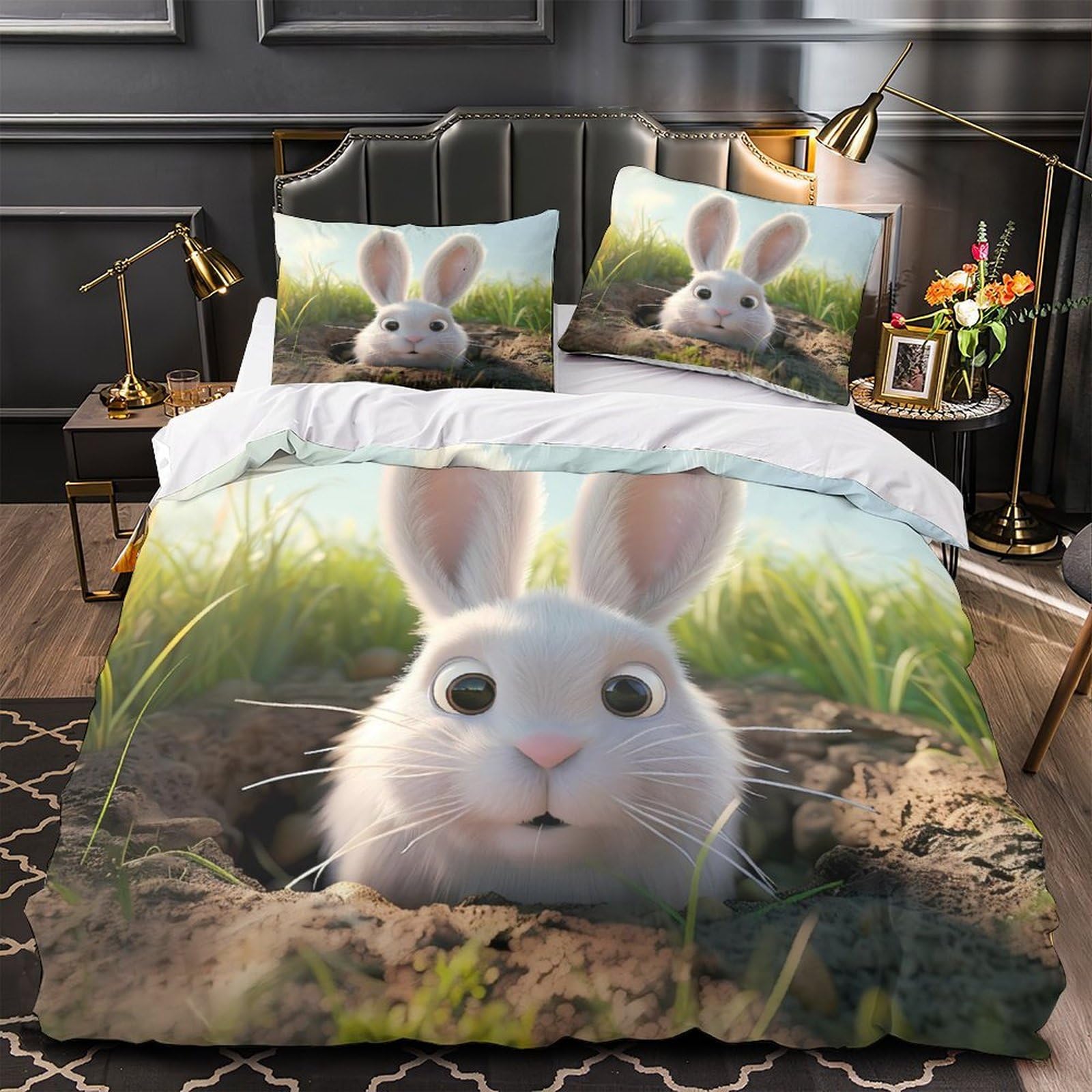Housse de couette chat noir 3D king 220x240 en microfibre avec taies