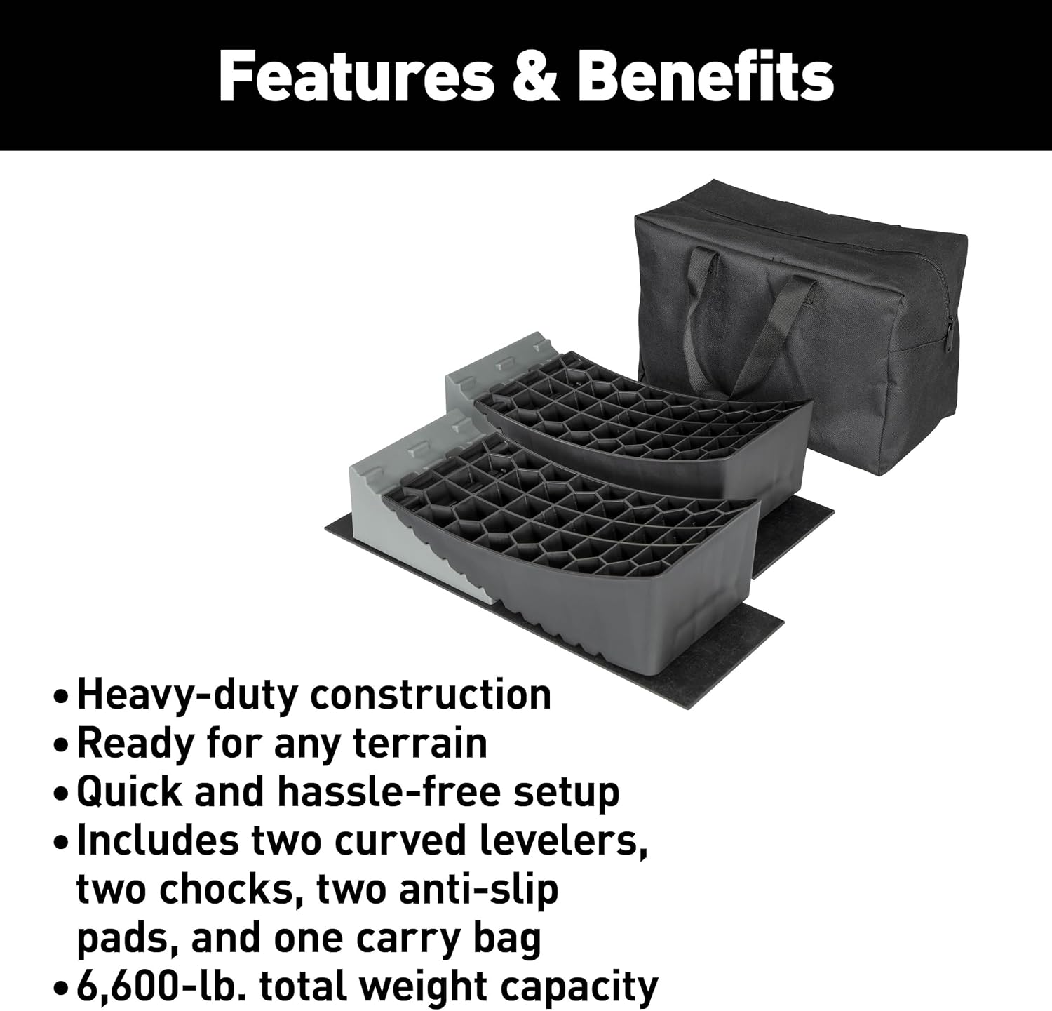 Lippert 2-Pack Curved Levelers with Heavy-Duty Construction, Setup, 6,600-lb. Total Weight Capacity - 2024121206