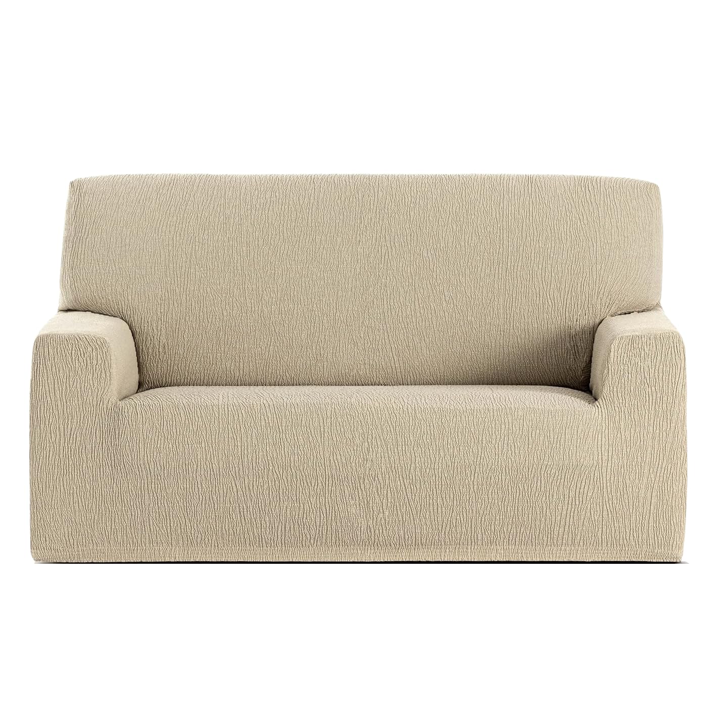 GFD - Funda de Sofá Lisa Ajustable 2 Plaza 120-170cm, Funda Protectora Cubre Sofá Elástica Antimanchas Lavable, Fundas Cubre Sofá Duradera Perros Gatos Mascotas (Beige, 2 plazas)