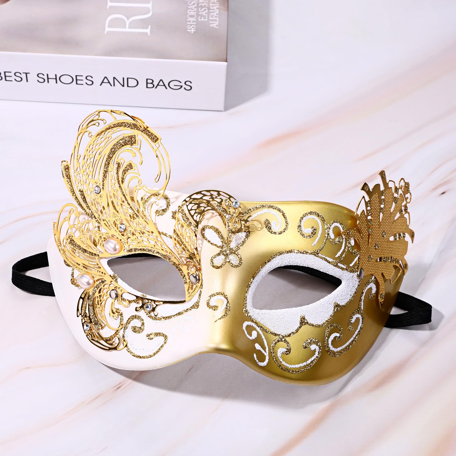 Oidea Peacock Masquerade Mask for Women: Venetian Prom Party Mardi Gras Masks Butterfly Glitter Lines Rhinestones Mask Halloween Wedding Costume Accessory Gold - Image 4