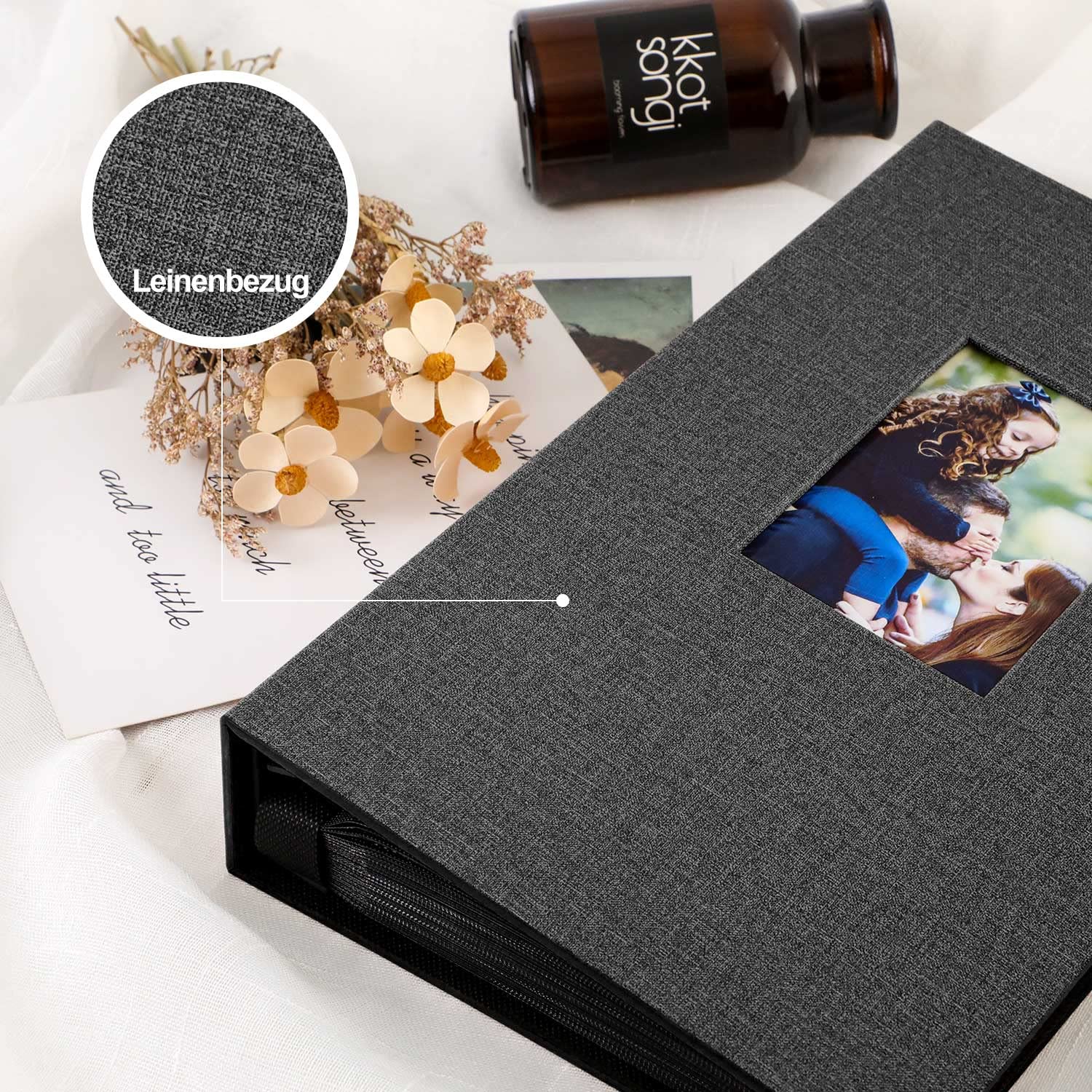 Lanpn Photo Album 10 x 15 cm 300 Pockets Linen Fabric Album for Horizontal Photos (Black), 300 Pochettes - Image 3